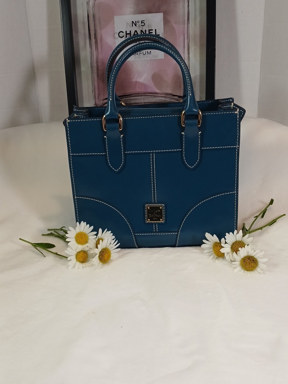 Dooney And Bourke Selleria Jayne Teal Leather Satchel Bag with Top Handles